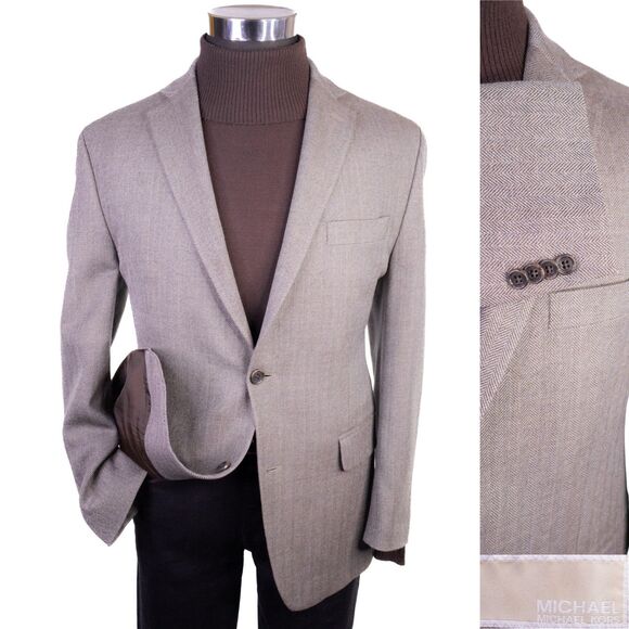 MICHAEL KORS Mens Blazer Sport Coat Casual Jacket Size 42S Herringbone Wool Suit - Picture 1 of 13